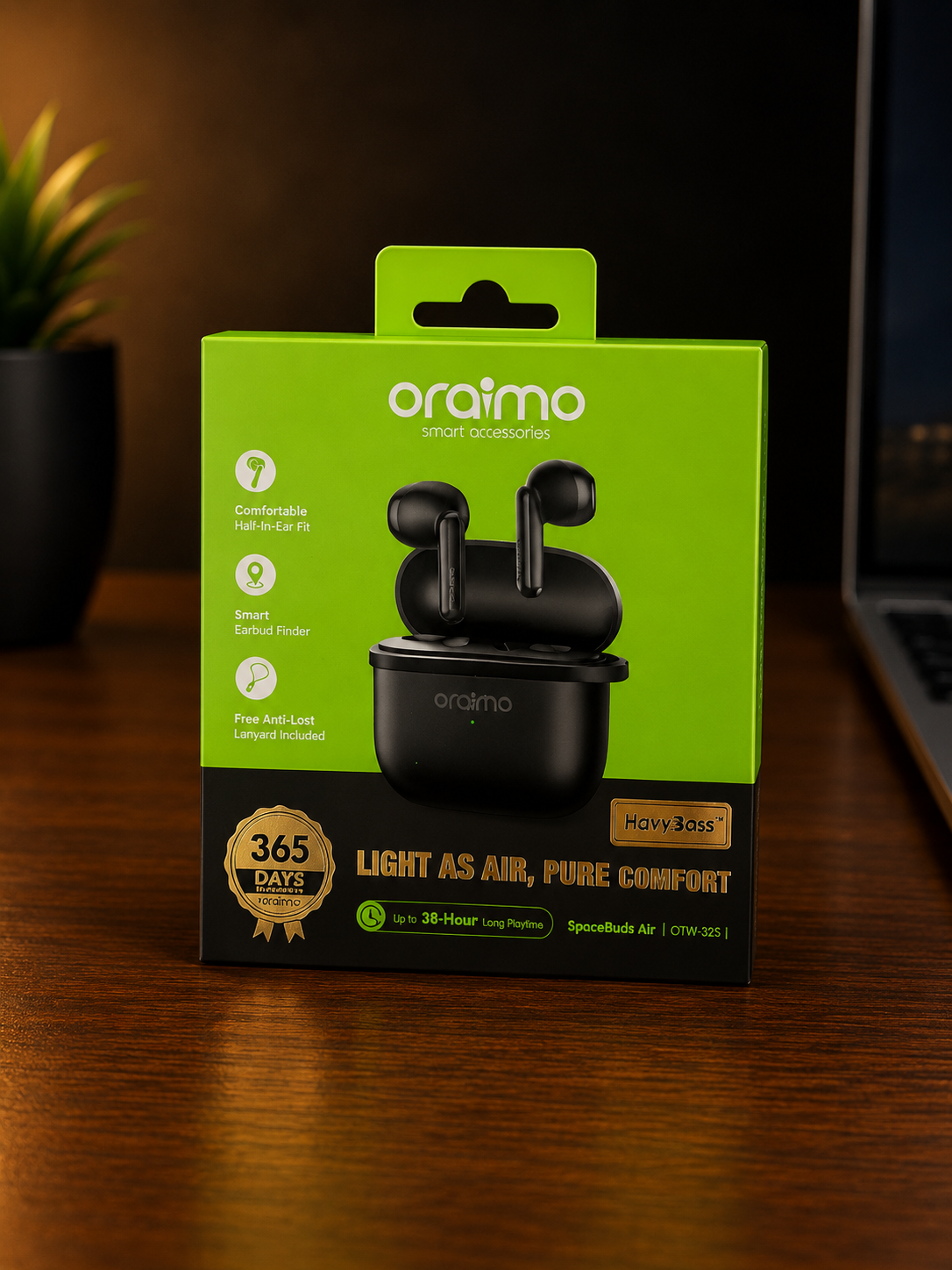 Oraimo SpaceBuds Air OTW-325 – Écouteurs Bluetooth Sans Fil avec 38H d’Autonomie