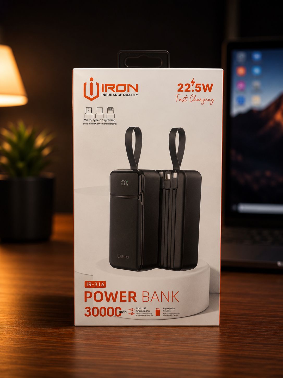 Power Bank IRON 30000mAh avec câbles intégrés