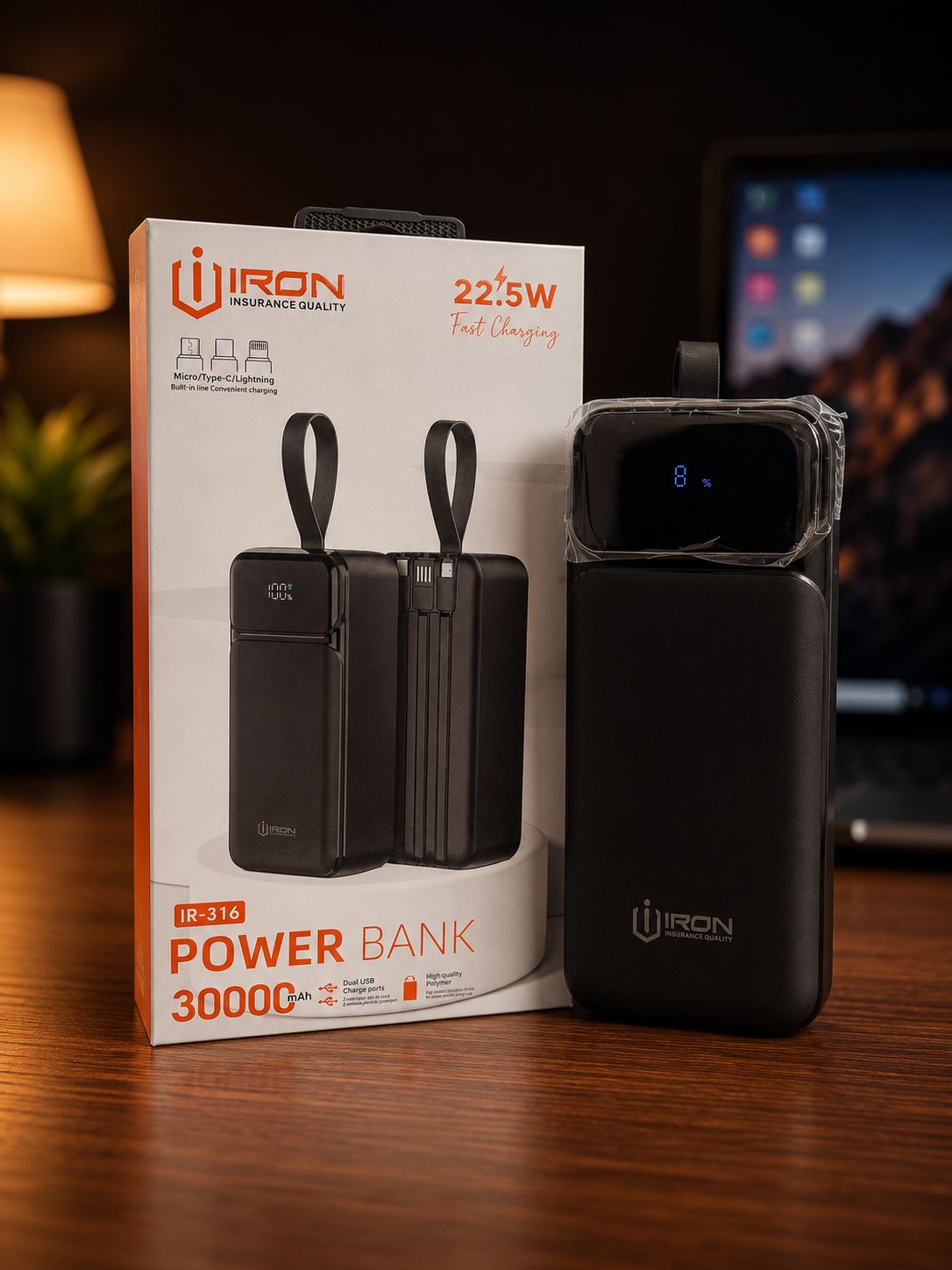 Power Bank IRON 30000mAh avec câbles intégrés – Image 4