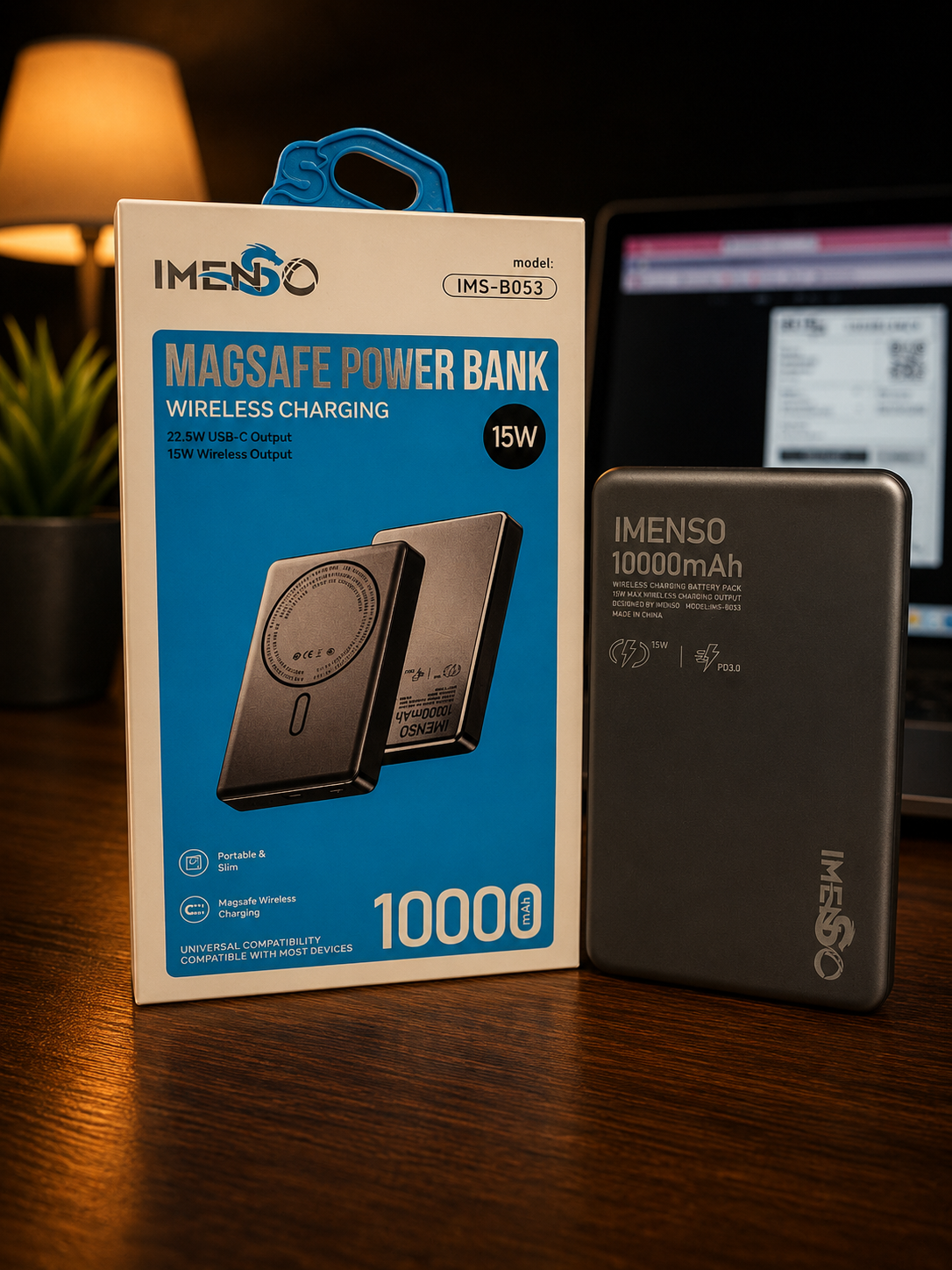 Power Bank Magnétique IMENSO IMS-B053 10000mAh – Charge Sans Fil MagSafe 15W – Image 4