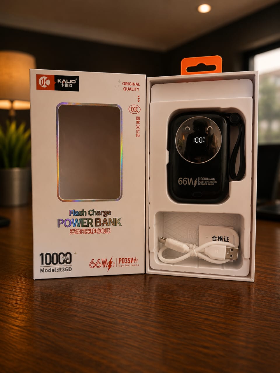 Power Bank KALIO R36D 10000mAh – Charge Rapide 66W avec Câbles Intégrés – Image 2