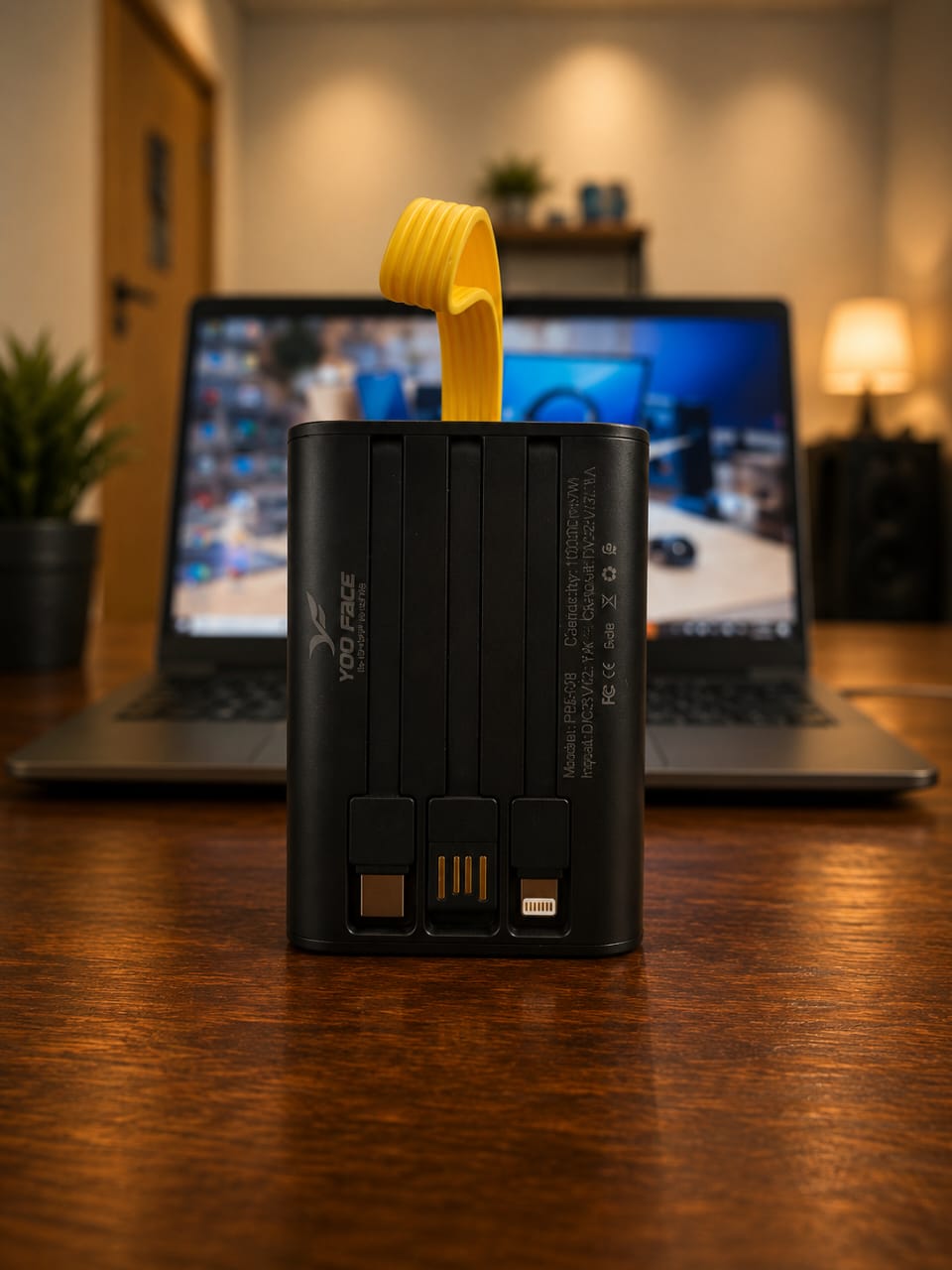 Power Bank YOO FACE PB-08 10000mAh – Écran Numérique & Câble Intégré – Image 5