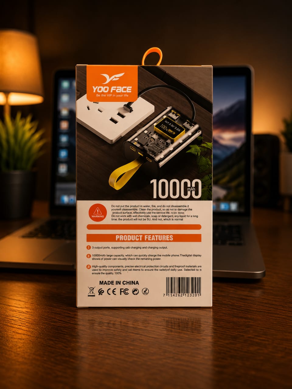 Power Bank YOO FACE PB-08 10000mAh – Écran Numérique & Câble Intégré – Image 2