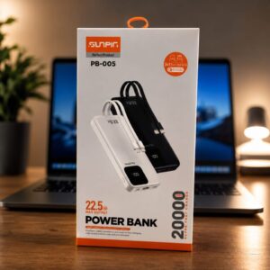 Power Bank SUNPIN PB-005 20000mAh – Charge Rapide 22.5W avec Câbles Intégrés