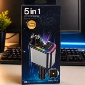 Chargeur Allume-Cigare 5-en-1 Starry Sky PD 30W – USB & Type-C avec Projecteur LED