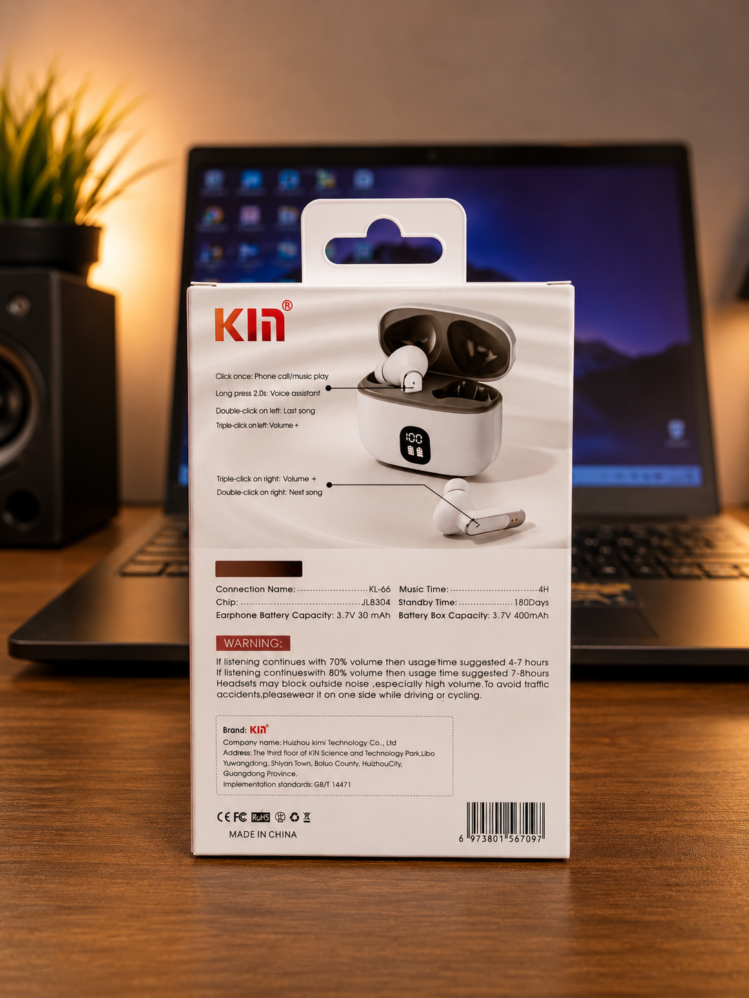 Écouteurs Sans Fil TWS KIN KL-66 Bluetooth 5.3 avec Écran LED – Image 2