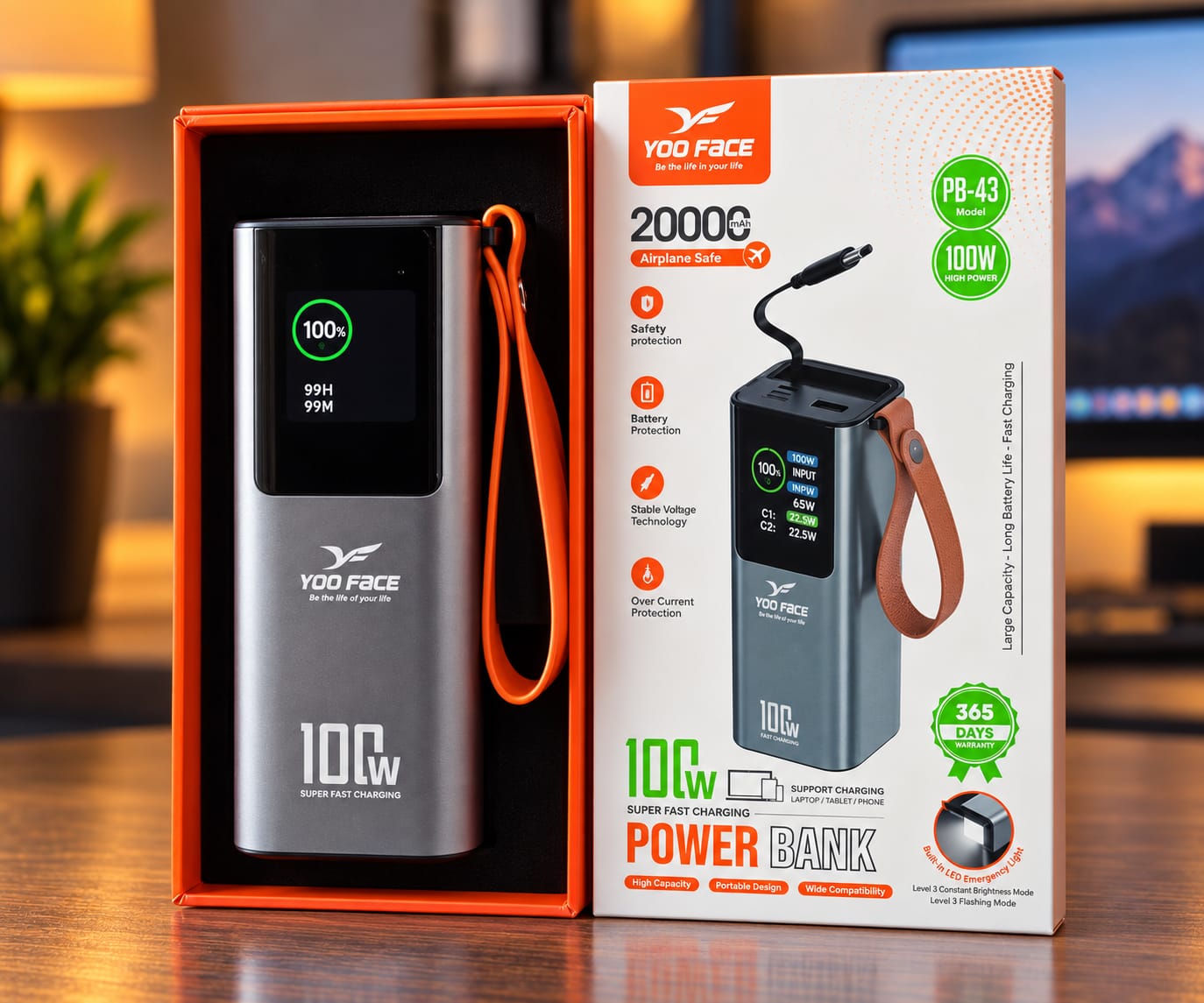 Power Bank YOO FACE PB-43 20 000mAh avec Charge Rapide 100W et Écran Digital – Image 2