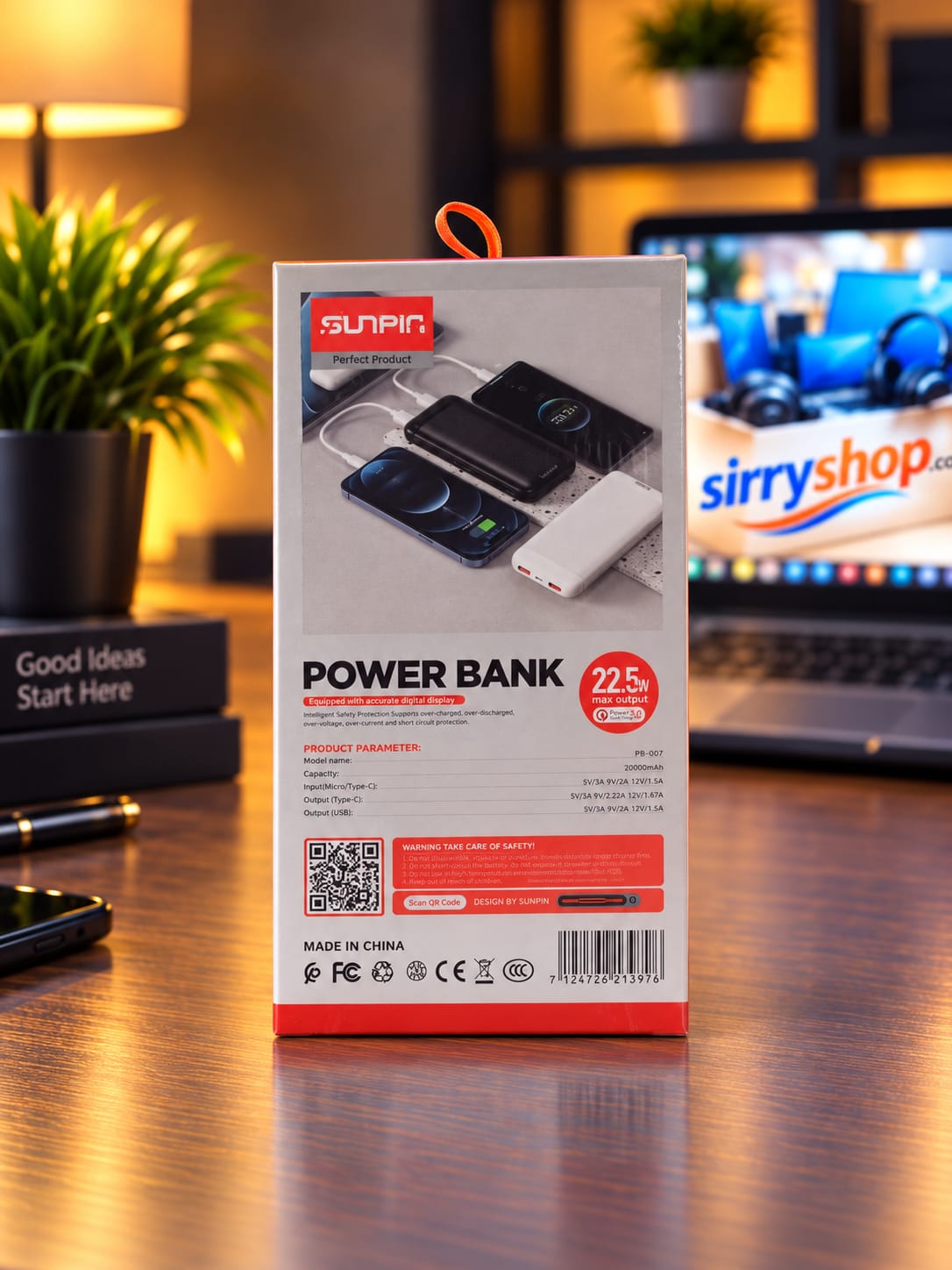 Power Bank SUNPIN PB-007 20000mAh 22.5W avec Indicateur de Batterie – Image 3
