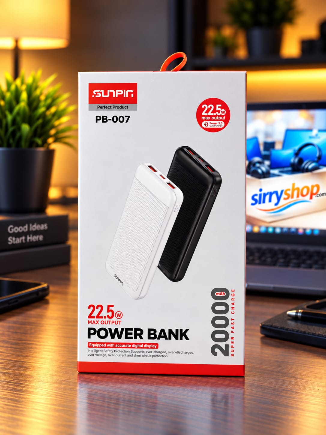 Power Bank SUNPIN PB-007 20000mAh 22.5W avec Indicateur de Batterie