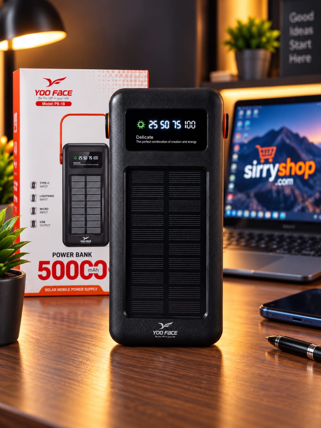 Power Bank YOO FACE PB-18 50000mAh avec Écran LED et Charge Solaire – Image 5
