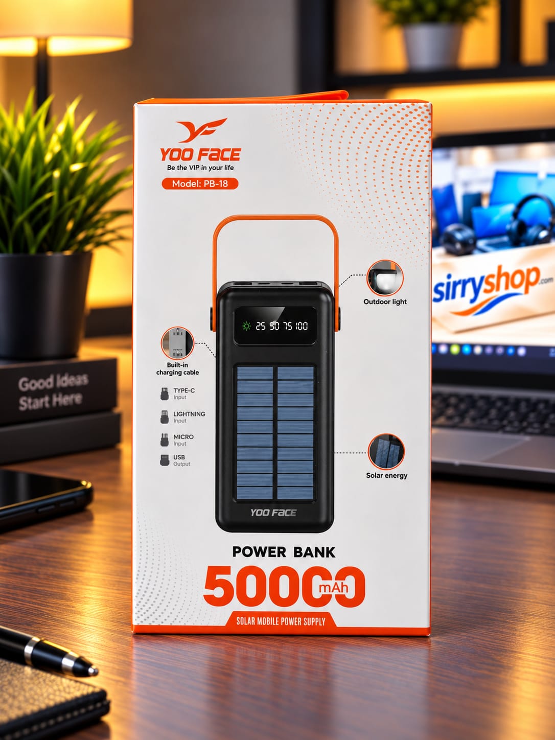 Power Bank YOO FACE PB-18 50000mAh avec Écran LED et Charge Solaire