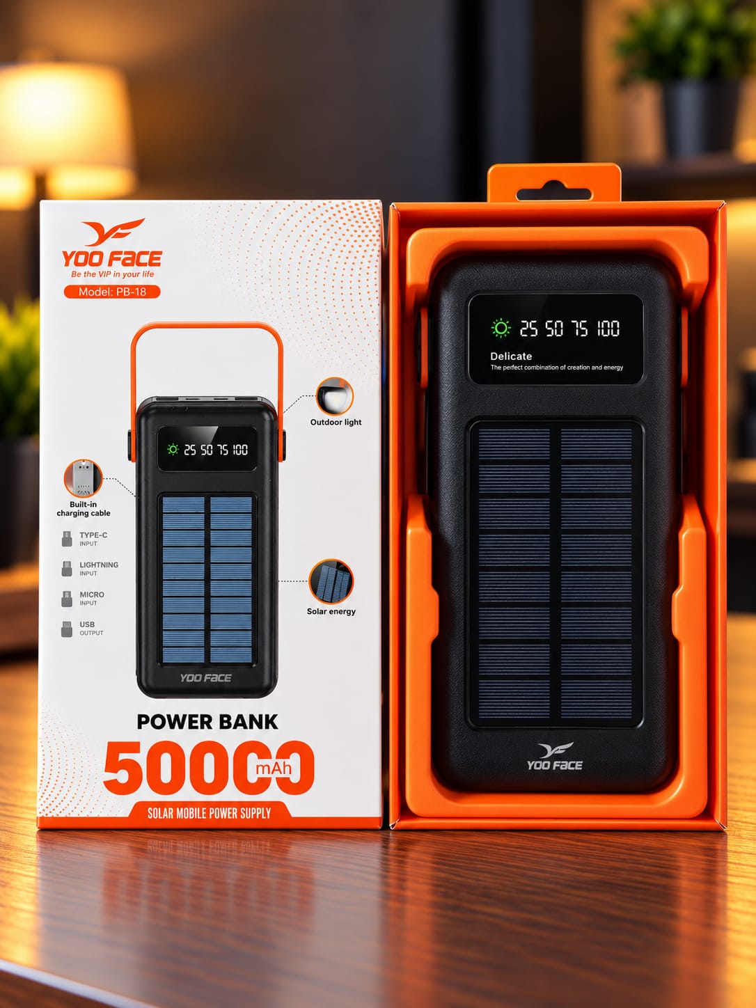 Power Bank YOO FACE PB-18 50000mAh avec Écran LED et Charge Solaire – Image 2