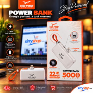 Power Bank YOO FACE PB-19 5000mAh 22.5W avec Écran Digital et Connecteur Lightning