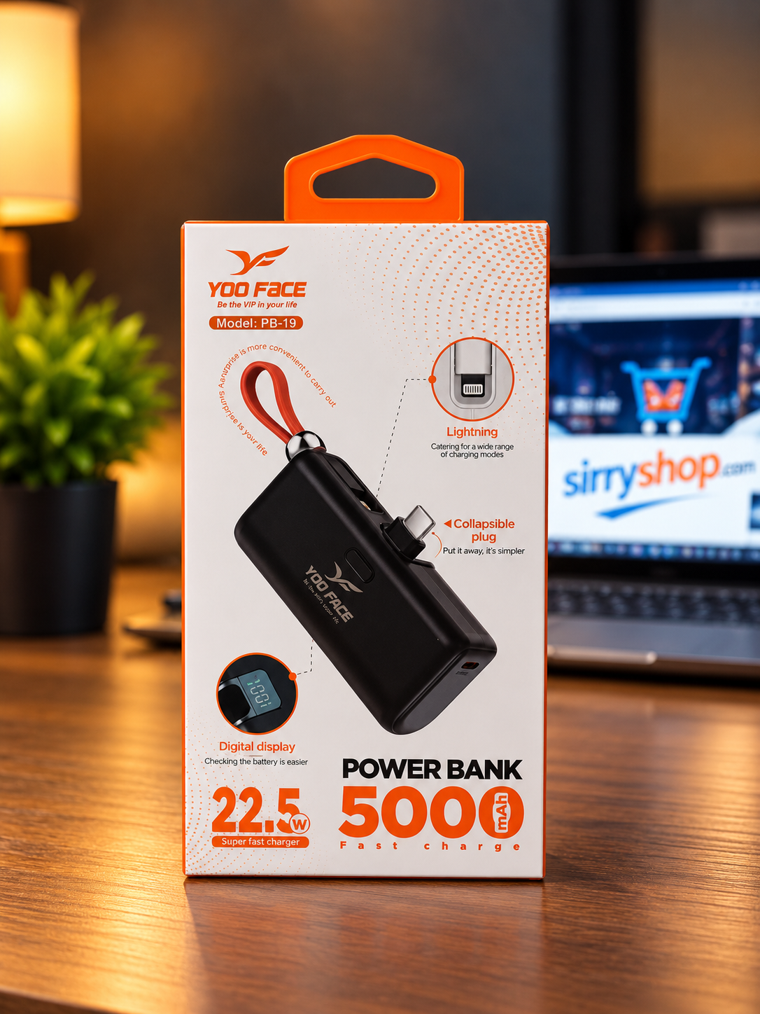 Power Bank YOO FACE PB-19 5000mAh 22.5W avec Écran Digital et Connecteur Lightning – Image 2