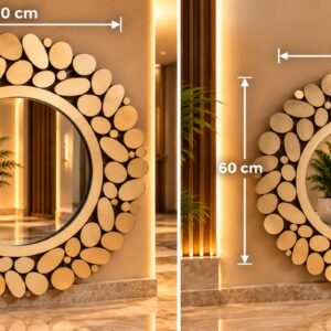 Miroir mural décoratif rond – Design bois naturel