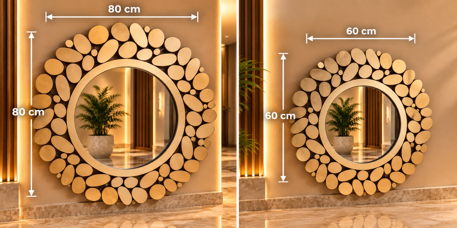 Miroir mural décoratif rond – Design bois naturel